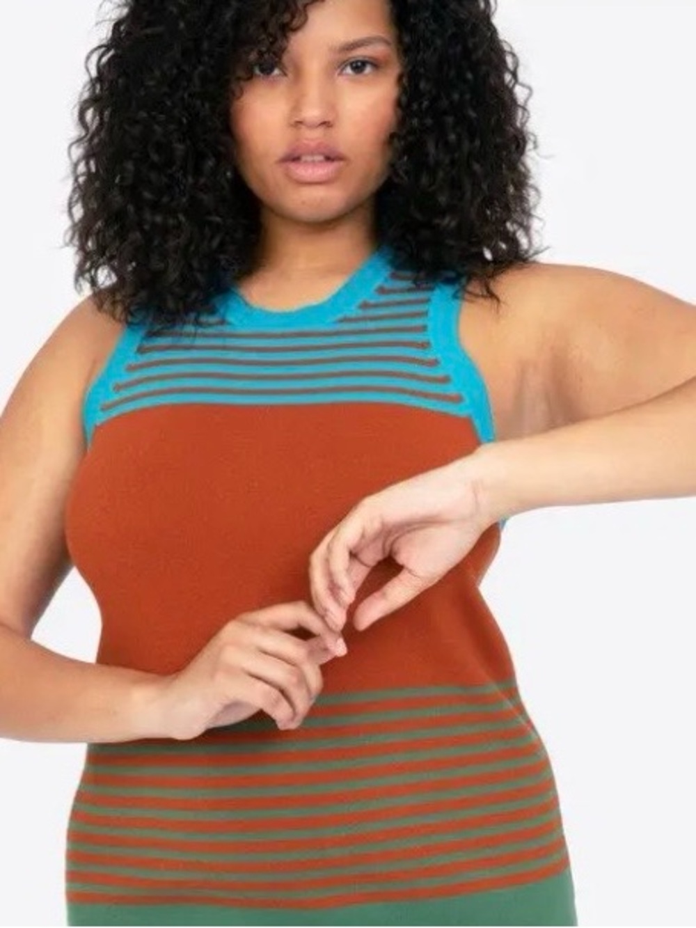 Tanya Taylor Bonnie Scuba Blue Brown Striped Knit Tank Top 2X